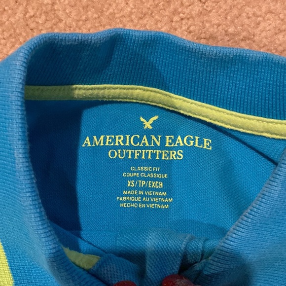 American Eagle men’s XS teal blue and lime short sleeve shirt - Picture 5 of 7